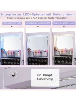 COSTWAY Schmuckkästen<Schmuckschrank LED mit Rollen in Lila