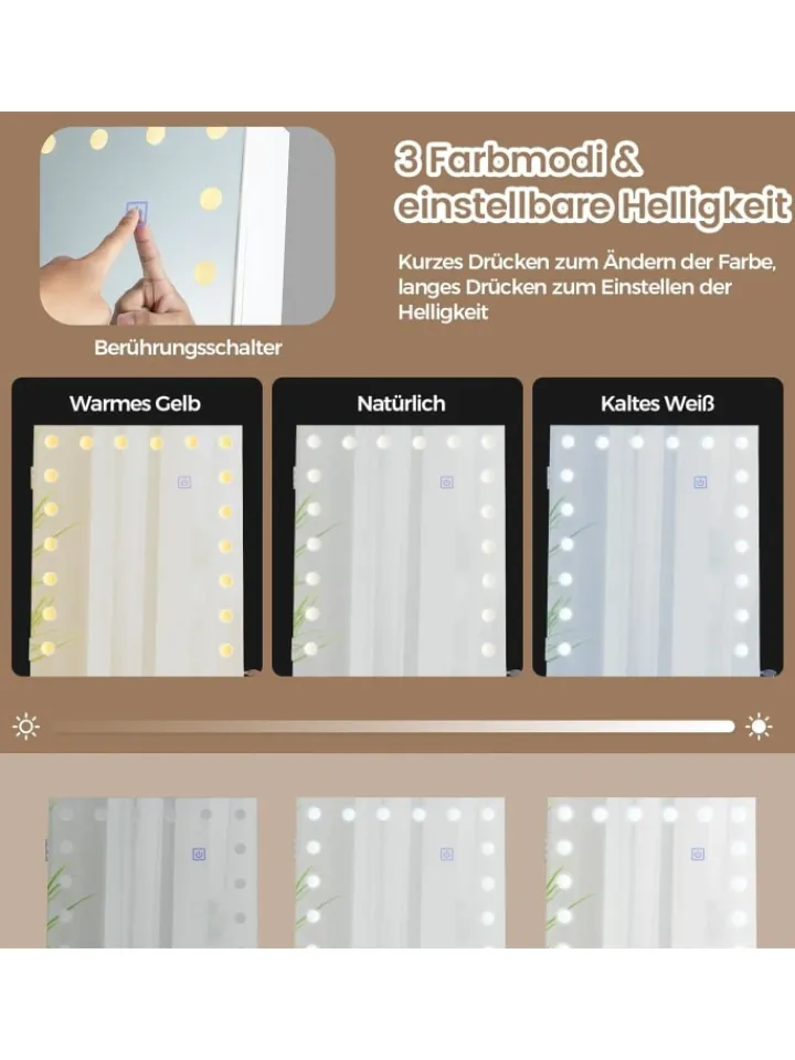 COSTWAY Schmuckkästen<Schmuckschrank LED mit Rollen 4 in 1 in Weiß