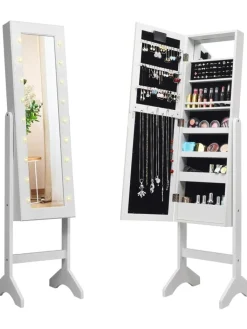 COSTWAY Schmuckkästen<Schmuckschrank mit 18 LEDS in Weiß