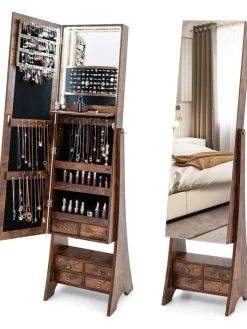 COSTWAY Schmuckkästen<Schmuckschrank mit Beleuchtung in Braun