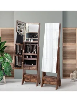 COSTWAY Schmuckkästen<Schmuckschrank mit Beleuchtung in Braun