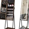 COSTWAY Schmuckkästen<Schmuckschrank mit LED & Ablage in Braun