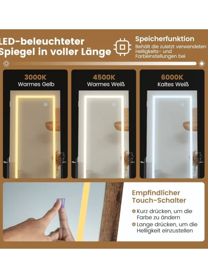 COSTWAY Schmuckkästen<Schmuckschrank mit LED & Ablage in Braun
