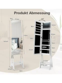 COSTWAY Schmuckkästen<Schmuckschrank mit LED & Spiegel in Weiß