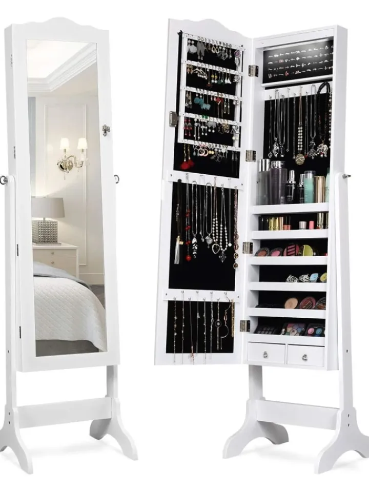 COSTWAY Schmuckkästen<Schmuckschrank mit LED in Weiß