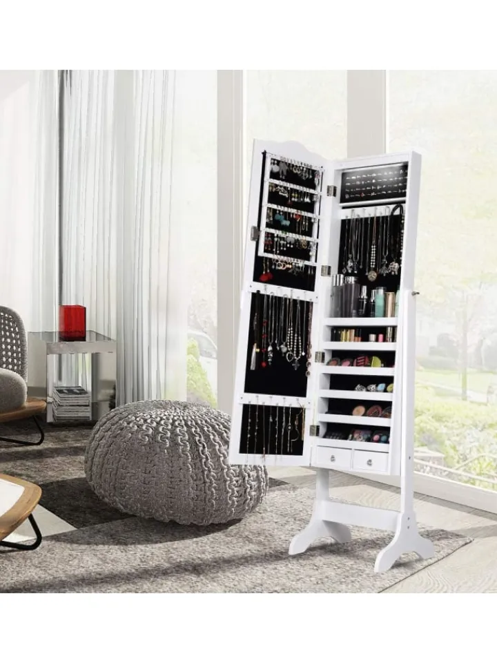 COSTWAY Schmuckkästen<Schmuckschrank mit LED in Weiß