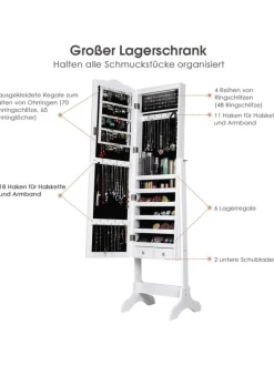 COSTWAY Schmuckkästen<Schmuckschrank mit LED in Weiß