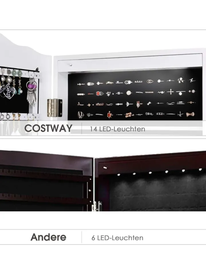 COSTWAY Schmuckkästen<Schmuckschrank mit LED in Weiß