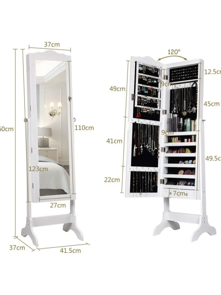 COSTWAY Schmuckkästen<Schmuckschrank mit LED in Weiß