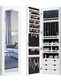COSTWAY Schmuckkästen<Schmuckschrank mit LED in Weiß