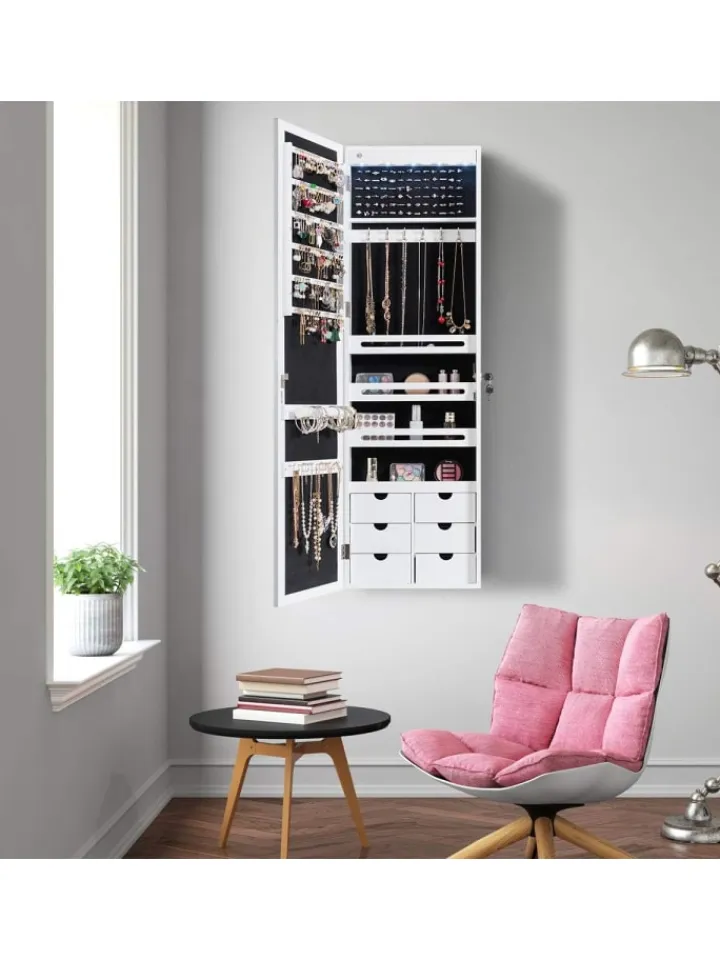 COSTWAY Schmuckkästen<Schmuckschrank mit LED in Weiß