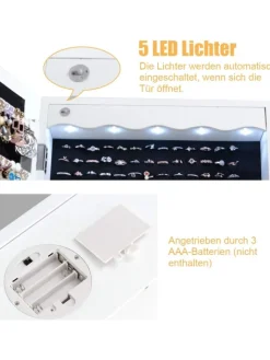 COSTWAY Schmuckkästen<Schmuckschrank mit LED in Weiß