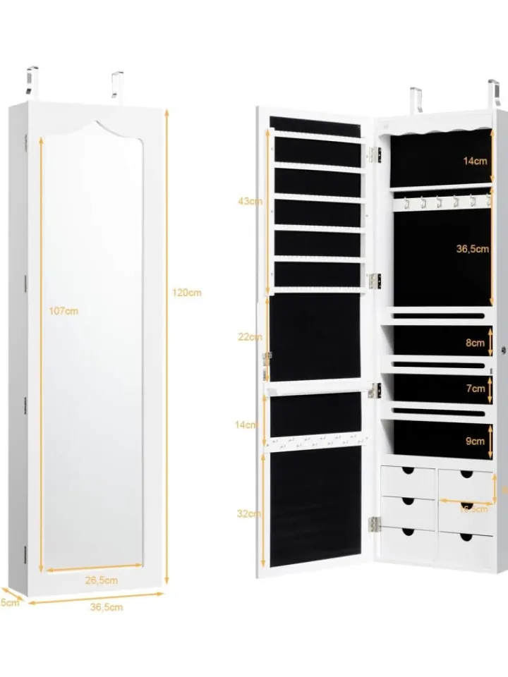 COSTWAY Schmuckkästen<Schmuckschrank mit LED in Weiß