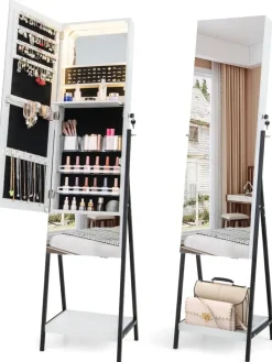 COSTWAY Schmuckkästen<Schmuckschrank mit Schublade LED in Weiß