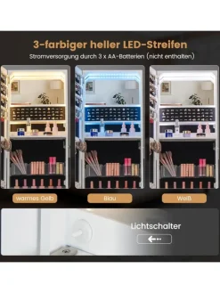 COSTWAY Schmuckkästen<Schmuckschrank mit Schublade LED in Weiß