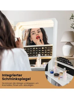 COSTWAY Schmuckkästen<Schmuckschrank mit Schublade LED in Weiß