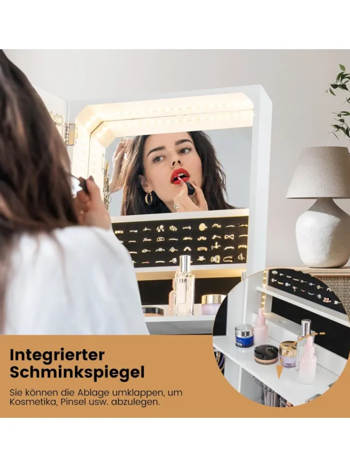 COSTWAY Schmuckkästen<Schmuckschrank mit Schublade LED in Weiß