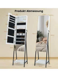 COSTWAY Schmuckkästen<Schmuckschrank mit Schublade LED in Weiß