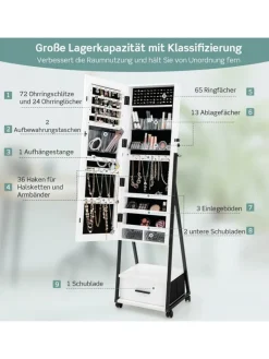 COSTWAY Schmuckkästen<Schmuckschrank mit Spiegel in Weiß