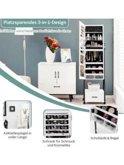 COSTWAY Schmuckkästen<Schmuckschrank mit Spiegel in Weiß