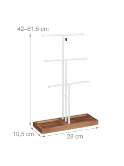 relaxdays Schmuckkästen<Schmuckständer "Höhenverstellbar" in Weiß - (B)28 x (H)42-61,5 x (T)10,5 cm