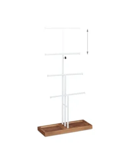relaxdays Schmuckkästen<Schmuckständer "Höhenverstellbar" in Weiß - (B)28 x (H)42-61,5 x (T)10,5 cm