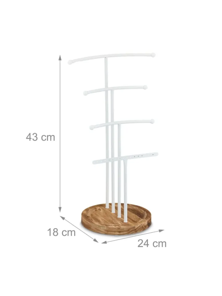 relaxdays Schmuckkästen<Schmuckständer in Weiß/ Braun - (B)24 x (H)43 x (T)18 cm