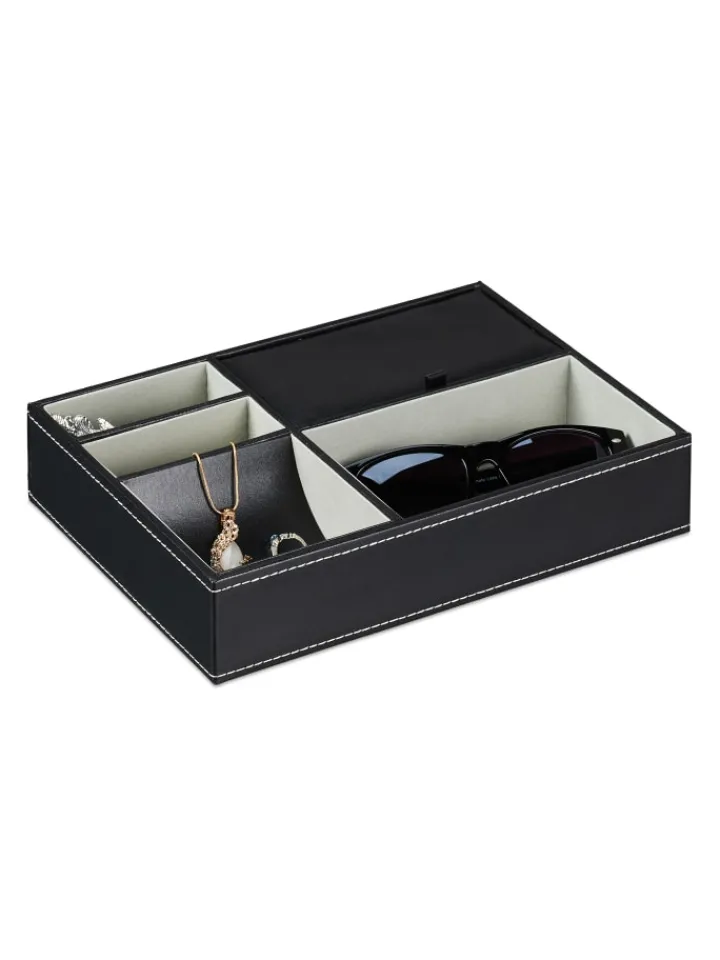 relaxdays Schmuckkästen<Schmucktablett in Schwarz - (B)25,5 x (H)5 x (T)18,5 cm
