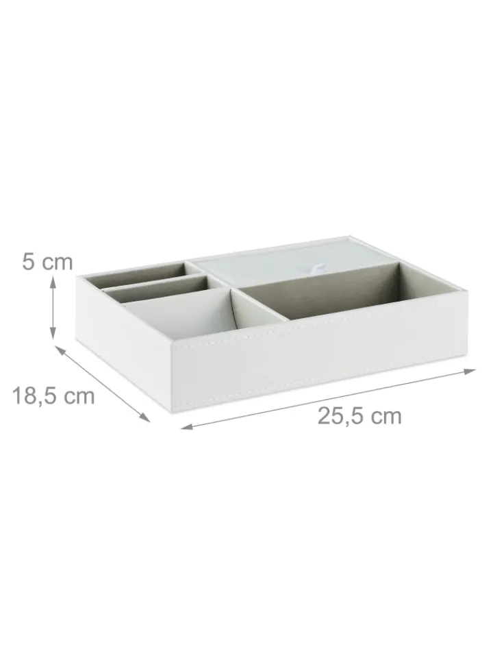 relaxdays Schmuckkästen<Schmucktablett in Weiß - (B)25,5 x (H)5 x (T)18,5 cm