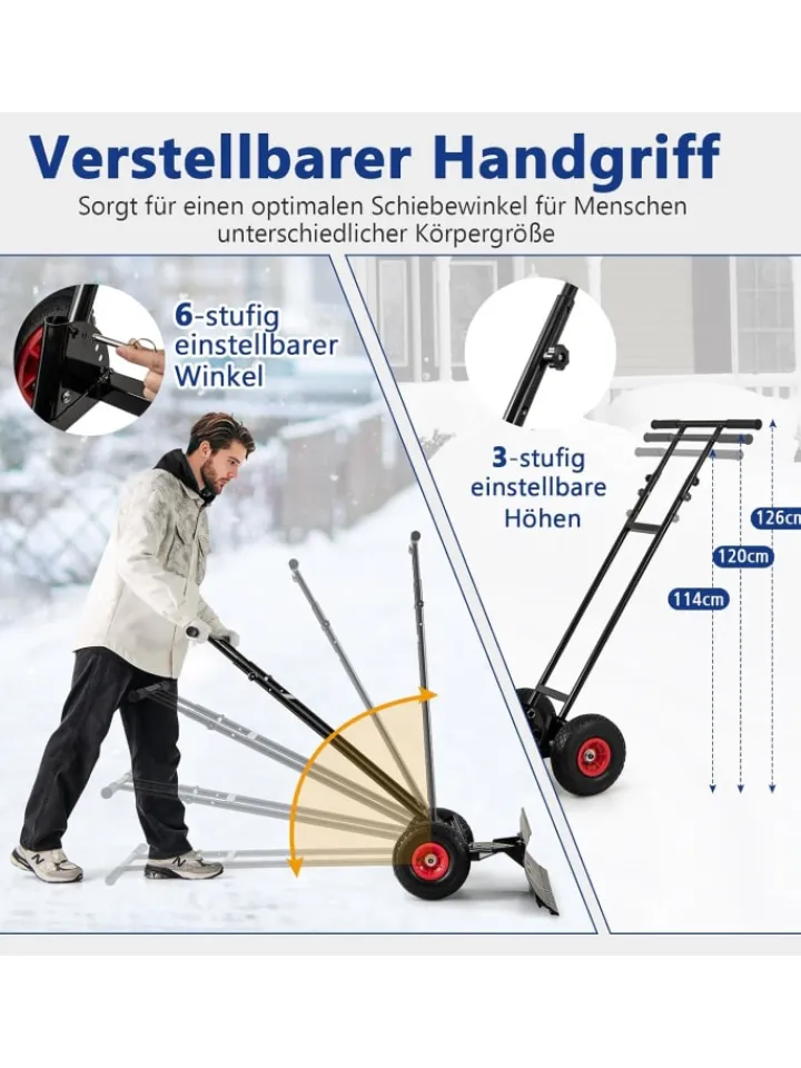 COSTWAY Weitere Haushaltshelfer<Schneeschaufel mit Rädern in Schwarz