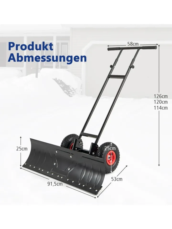 COSTWAY Weitere Haushaltshelfer<Schneeschaufel mit Rädern in Schwarz