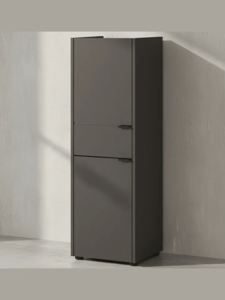 KADIMA DESIGN Badmöbel<Schrank mit Schublade, 34x34x111 cm, leise Schließtechnik in Grau-Beige