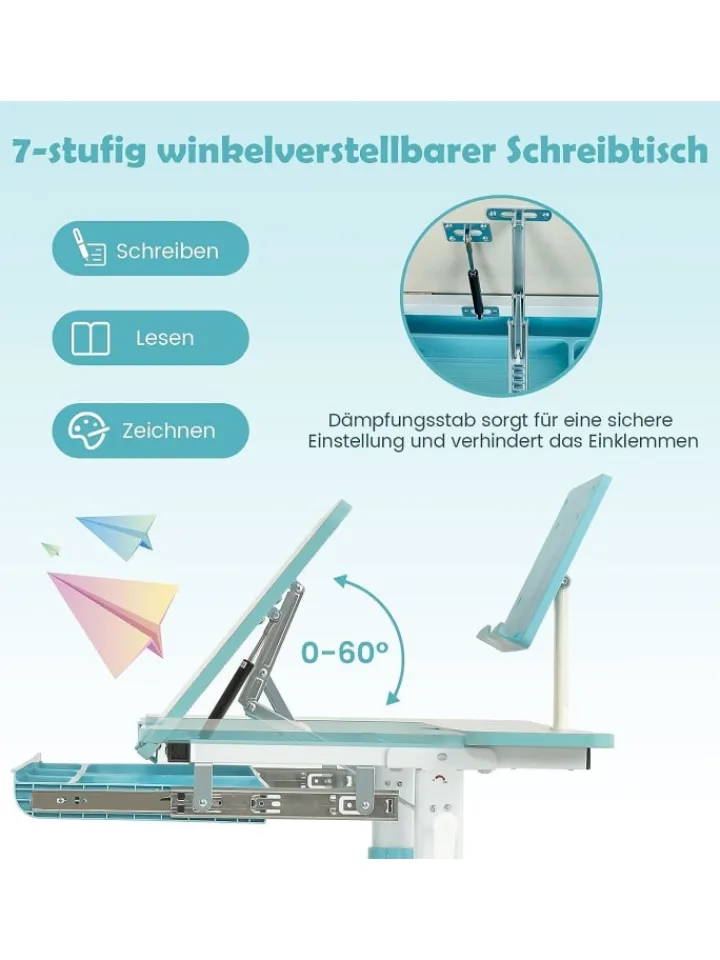 COSTWAY Tische<Schreibtisch für 3-12 Jahre in Blau