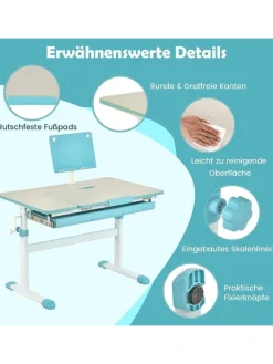 COSTWAY Tische<Schreibtisch für 3-12 Jahre in Blau