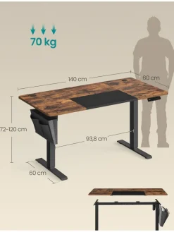 Songmics Tische<Schreibtisch in Braun/ Schwarz - (B)140 x (H)120 x (T)60 cm