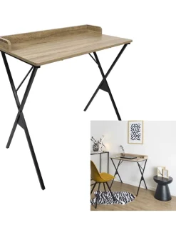 Rétro Chic Tische<Schreibtisch in Hellbraun/ Schwarz - (B)80 x (H)80 x (T)48 cm