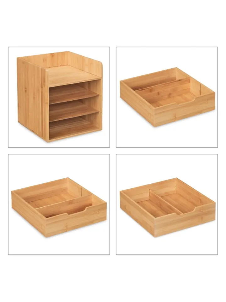 relaxdays Büro- & Schulbedarf<Schreibtisch Organizer in Natur - (B)30 x (H)33 x (T)31 cm