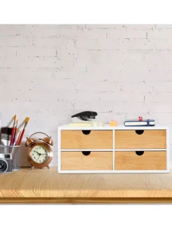 relaxdays Büro- & Schulbedarf<Schreibtisch Organizer in Weiß/Natur - (B)33 x (H)14 x (T)21 cm