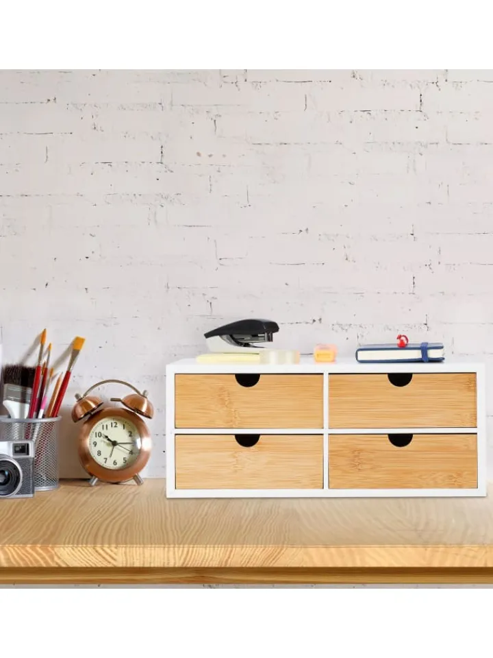 relaxdays Büro- & Schulbedarf<Schreibtisch Organizer in Weiß/Natur - (B)33 x (H)14 x (T)21 cm