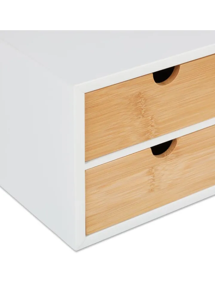 relaxdays Büro- & Schulbedarf<Schreibtisch Organizer in Weiß/Natur - (B)33 x (H)14 x (T)21 cm