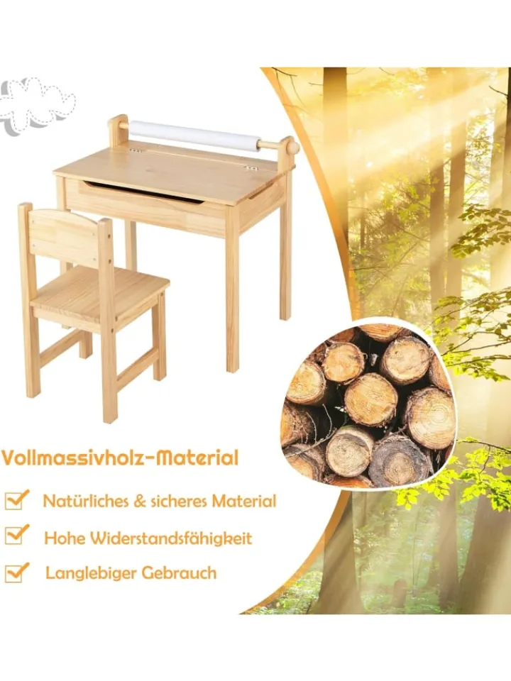 COSTWAY Möbel-Sets<Schreibtisch Set ab 3 Jahren in Beige
