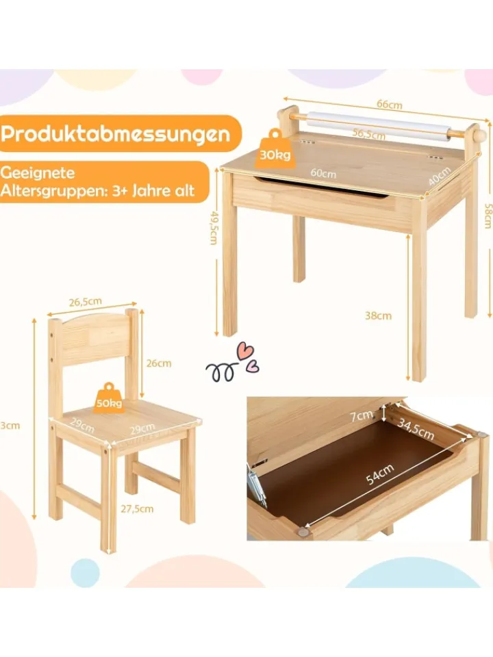 COSTWAY Möbel-Sets<Schreibtisch Set ab 3 Jahren in Beige