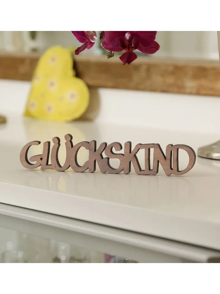 MARELIDA Dekofiguren & -Objekte<Schriftzug GLÜCKSKIND Holzschild Dekoschild 17,5x3,5cm in braun