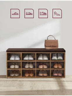 Songmics Garderoben|Regale & Schränke<Schuhbank in Braun/ Schwarz - (B)104 x (H)48 x (T)30 cm