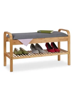 relaxdays Garderoben<Schuhbank in Natur/ Grau - (B)90 x (H)50 x (T)33 cm