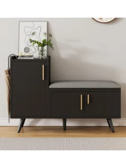 ABRIHOME Garderoben<Schuhbank in Schwarz mit 3 Stauraumtüren und Sitzfunktion B100 T34 H69 cm