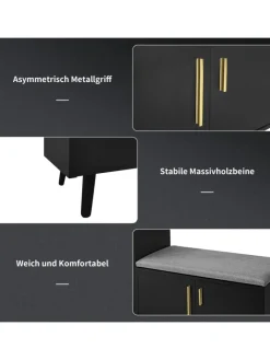 ABRIHOME Garderoben<Schuhbank in Schwarz mit 3 Stauraumtüren und Sitzfunktion B100 T34 H69 cm