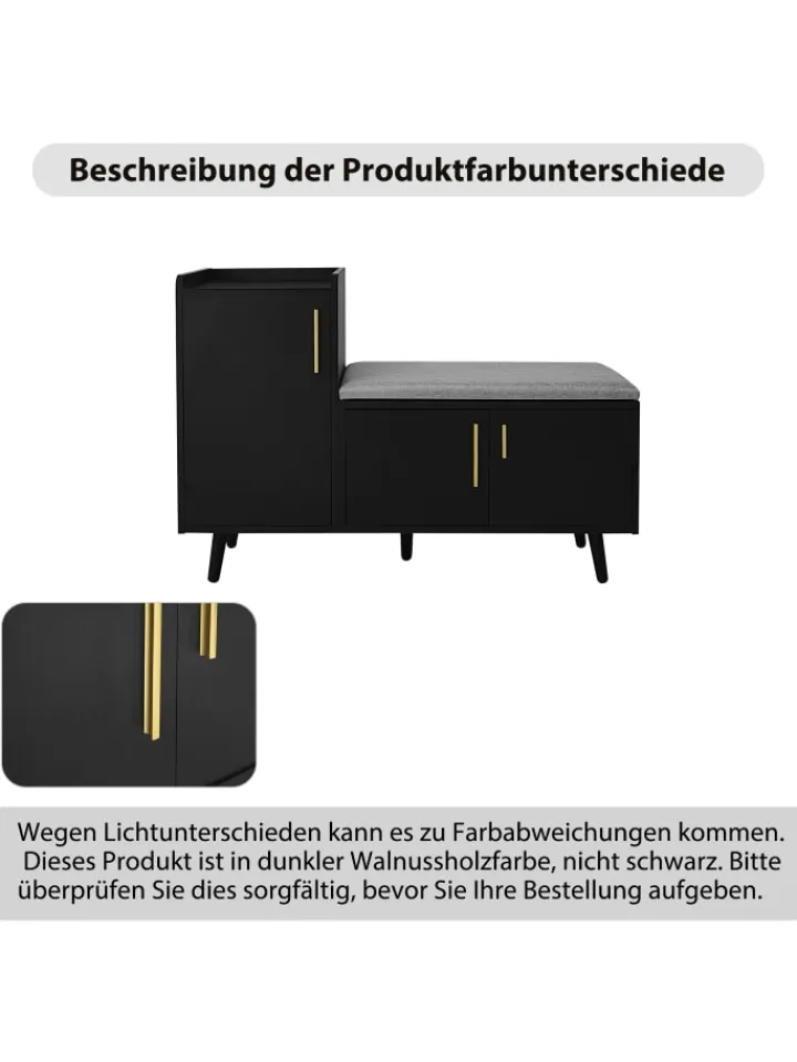 ABRIHOME Garderoben<Schuhbank in Schwarz mit 3 Stauraumtüren und Sitzfunktion B100 T34 H69 cm