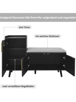 ABRIHOME Garderoben<Schuhbank in Schwarz mit 3 Stauraumtüren und Sitzfunktion B100 T34 H69 cm