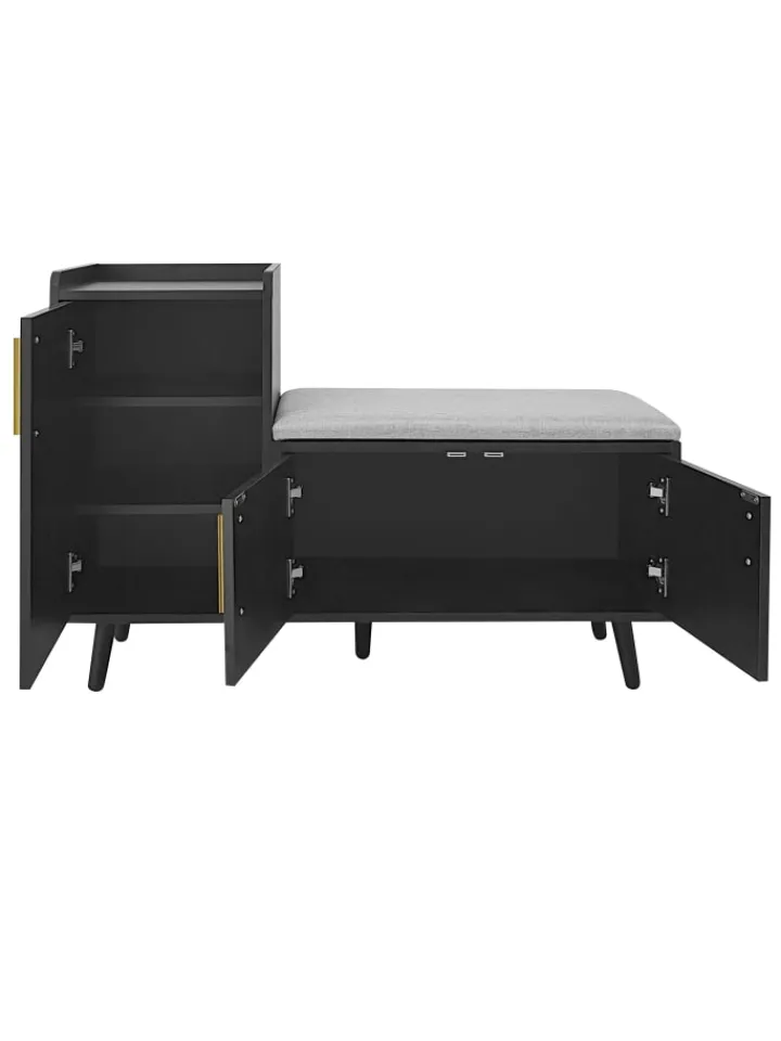 ABRIHOME Garderoben<Schuhbank in Schwarz mit 3 Stauraumtüren und Sitzfunktion B100 T34 H69 cm
